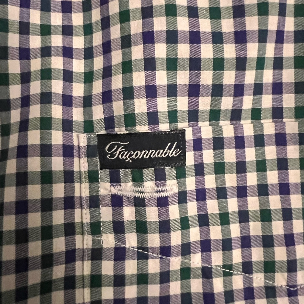 Facconable Men’s Large Purple Green Checkered Casual Short Sleeve Button Down - Picture 9 of 9